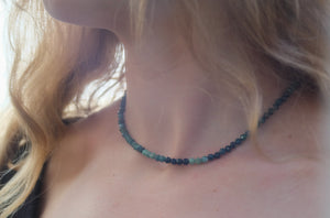 Blue Tourmaline Faceted Silver Necklace