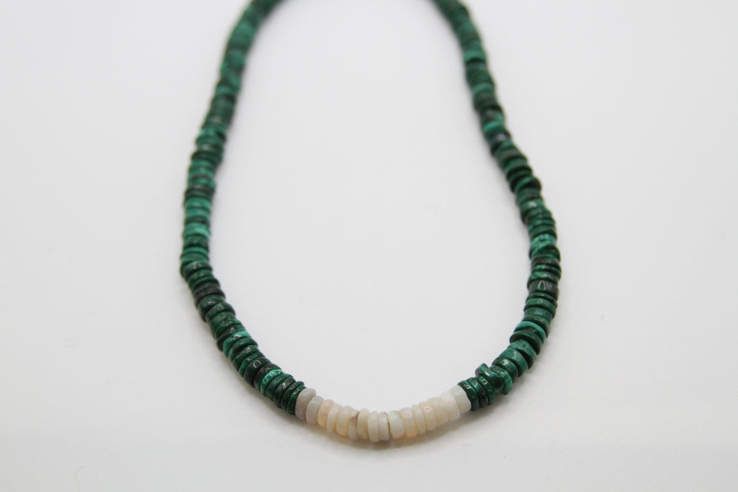Malachite Heishi Necklace w/ Peruvian Opal