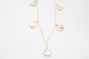 Champagne Keshi Pearl Drops Gold Necklace