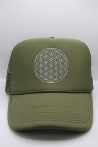Trucker Hat Flower of Life OLIVE/ Silver