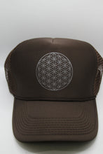Load image into Gallery viewer, Trucker Hat Flower of Life BROWN/ Silver Ink