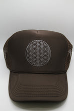 Load image into Gallery viewer, Trucker Hat Flower of Life BROWN/ Silver Ink