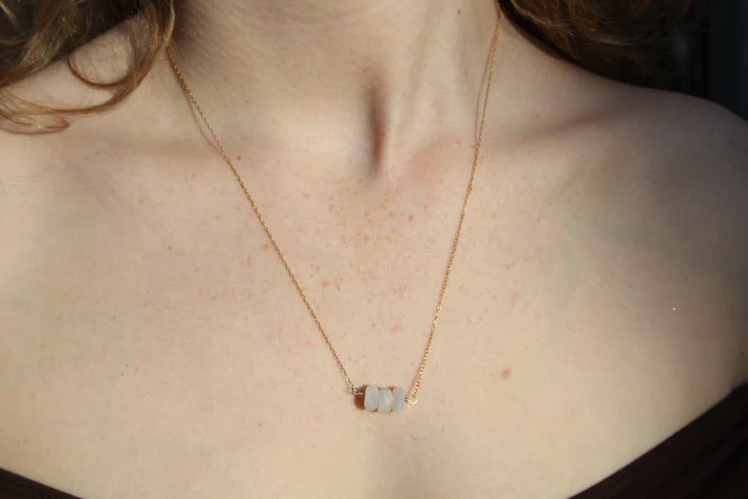 Moonstone Tri Stone Gold Necklace