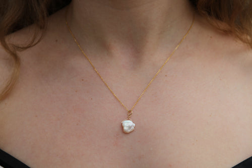 White Keshi Pearl Gold Necklace