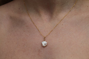 White Keshi Pearl Gold Necklace