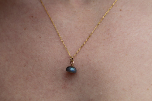 Labradorite Button Pendant Gold Necklace