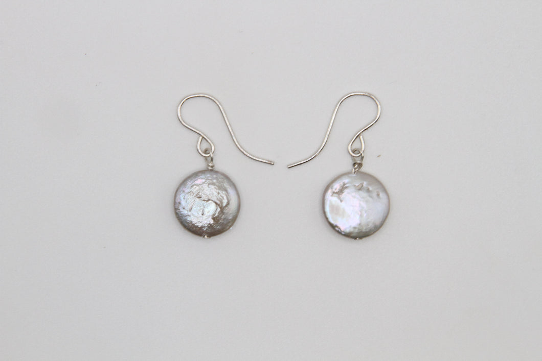 Silver Coin Pearl Earrings