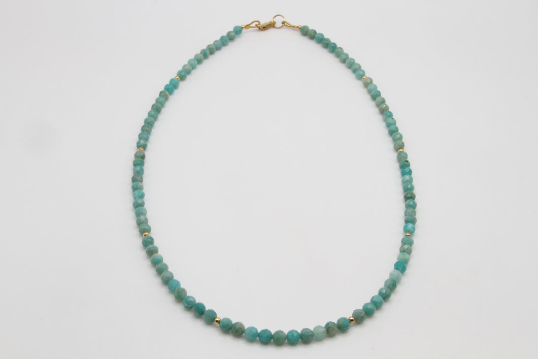 Amazonite Faceted Gold Necklace