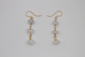 Moonstone 3 Button Gold Earrings