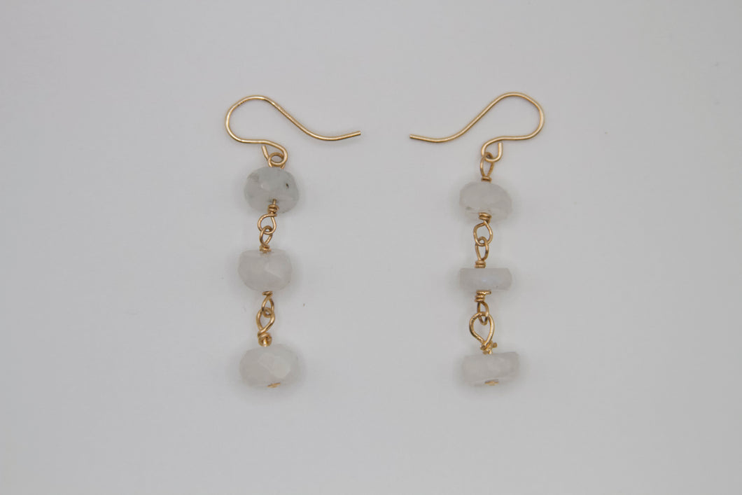 Moonstone 3 Button Gold Earrings