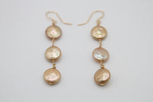 Load image into Gallery viewer, Coin 3 Pearl Gold Earrings