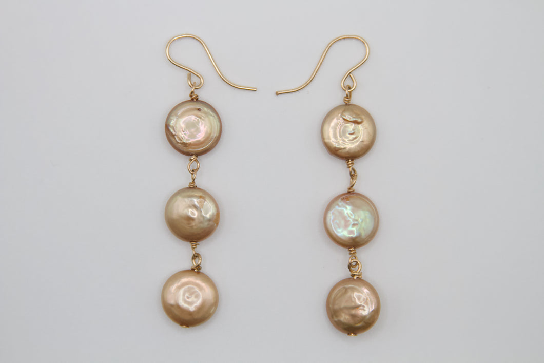 Coin 3 Pearl Gold Earrings