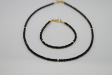 Load image into Gallery viewer, Black Spinel Faceted Gold Bead Bracelet