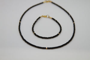 Black Spinel Faceted Gold Bead Bracelet