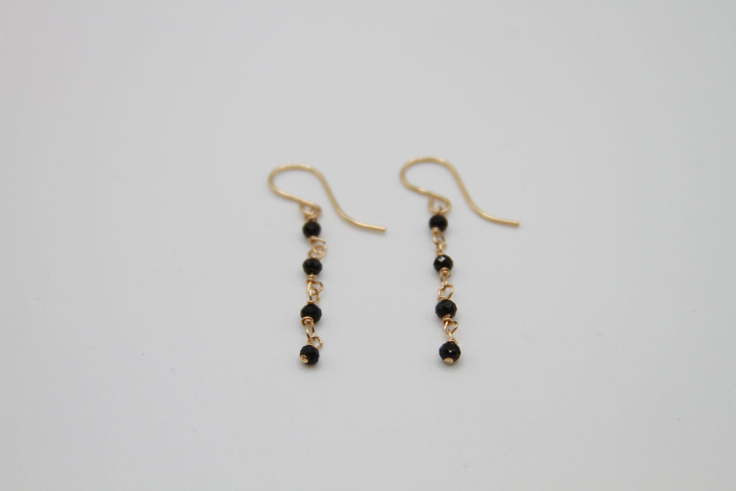 Black Spinel Wrapped Gold Earrings