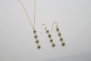 Four Green Pearls Gold Earrings