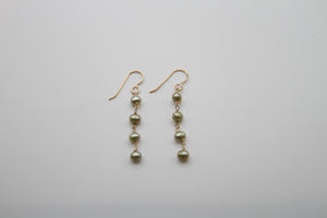 Four Green Pearls Gold Earrings