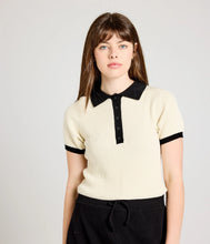 Load image into Gallery viewer, Zuri Knit Polo Top- Pearl/Black