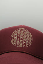 Load image into Gallery viewer, Trucker Hat Flower of Life Maroon/Gold