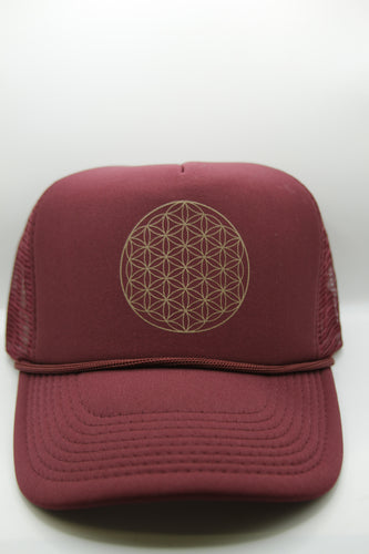Trucker Hat Flower of Life Maroon/Gold