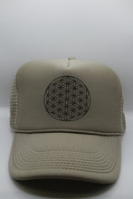 Load image into Gallery viewer, Trucker Hat Flower of Life Khaki/Black