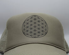 Load image into Gallery viewer, Trucker Hat Flower of Life Khaki/Black