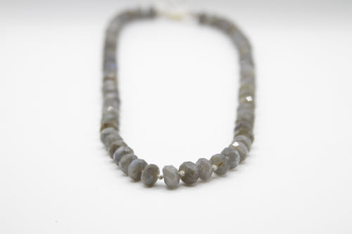 Knotted Cream Silk and Labradorite Necklace