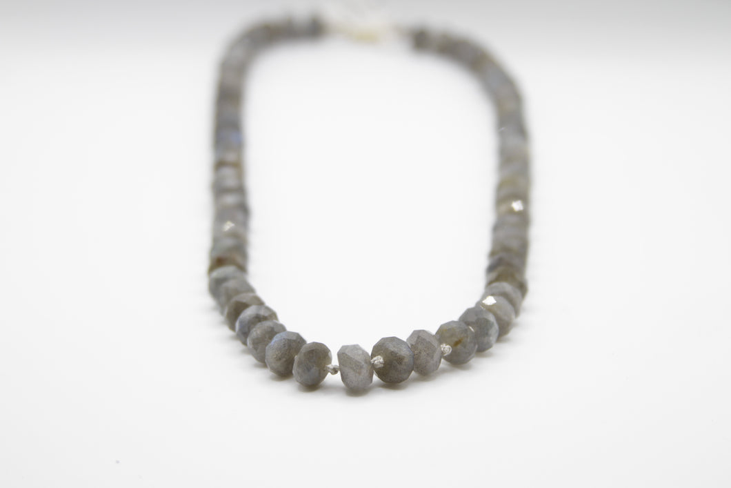 Knotted Cream Silk and Labradorite Necklace