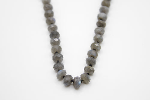 Knotted Black Silk and Labradorite Necklace