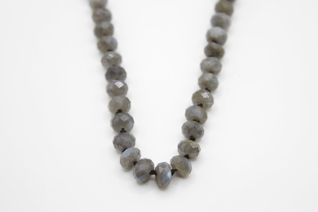 Knotted Black Silk and Labradorite Necklace
