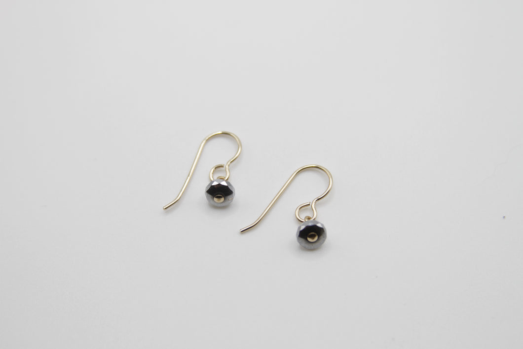 Hematite Faceted Gold Button Earrings