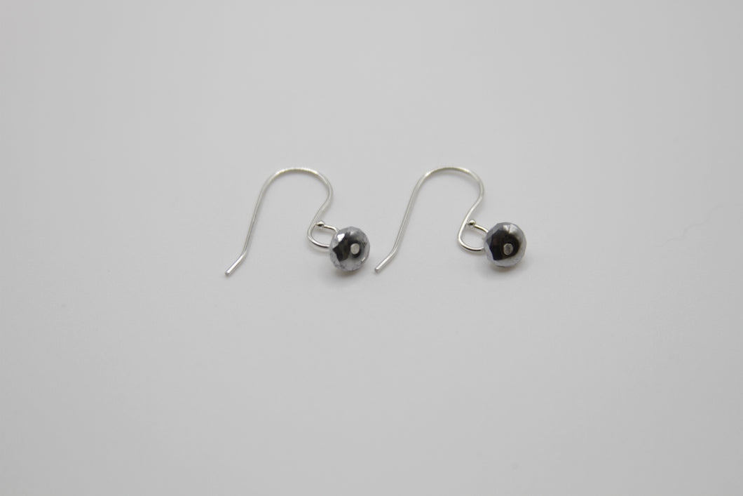 Hematite Faceted Silver Button Earrings