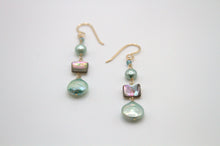 Load image into Gallery viewer, Pearly Blue Water Gold Earrings