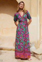 Load image into Gallery viewer, Dawn Wrap Maxi Dress- Teal Bouquet