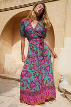 Load image into Gallery viewer, Dawn Wrap Maxi Dress- Teal Bouquet