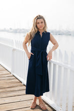 Load image into Gallery viewer, Navy Tie Front Midi Dress- Navy