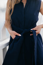 Load image into Gallery viewer, Navy Tie Front Midi Dress- Navy