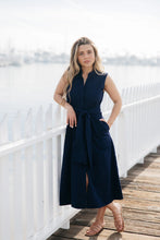 Load image into Gallery viewer, Navy Tie Front Midi Dress- Navy