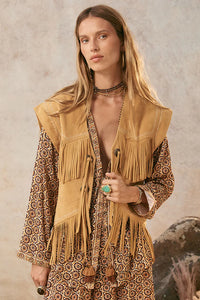 Fearless Heart Suede Fringe Vest- Sun Glow