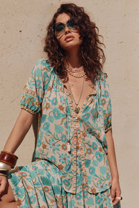 Goldie Short Sleeve Blouse- Lagoon