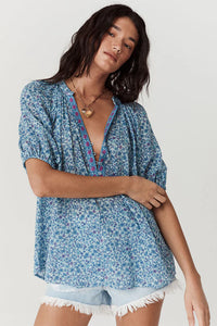 Love Jetty Short Sleeve Blouse- Blue Nirvana