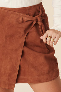 Rider Suede Wrap Mini Skirt in Tobacco
