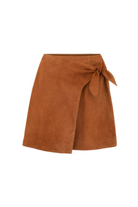 Rider Suede Wrap Mini Skirt in Tobacco