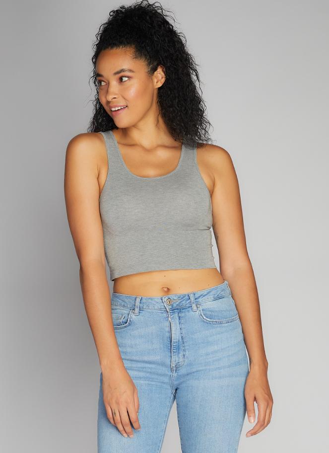 Bamboo Crop Tank- Heather Gray