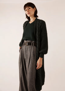 Long Cable Knit Cardigan- Black