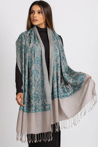 Surani Aqua Embroidered Shawl