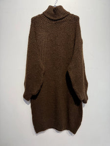 Midi Turtleneck Dress w/ Alpaca- Brown