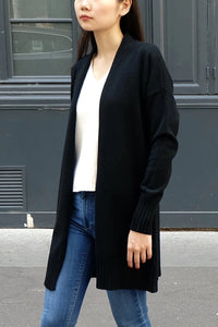 Mid Length Open Cardigan- Black