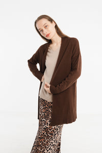 Mid Length Open Cardigan- Brown