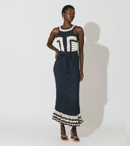 Drew Hand Crochet Midi Dress in Navy